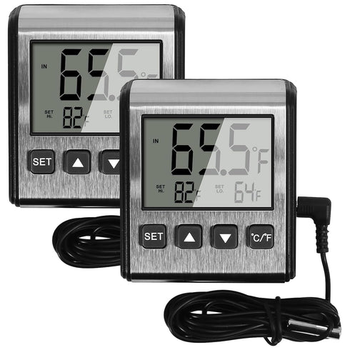 2 PCS Fridge Refrigerator Thermometer, Digital Thermometer with Big LCD, Max/Min Temperature Records