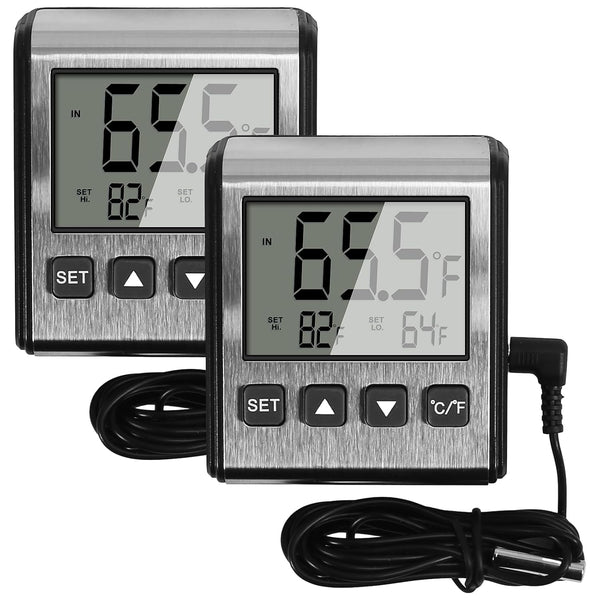 2 PCS Fridge Refrigerator Thermometer, Digital Thermometer with Big LCD, Max/Min Temperature Records