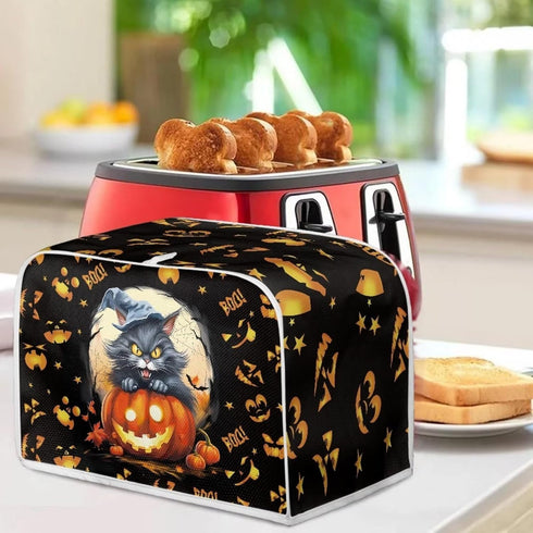 Ghost Pumpkin Cat Toaster Dust Cover, 2 Slice Small Kitchen Appliance Cover for Halloween Decor
