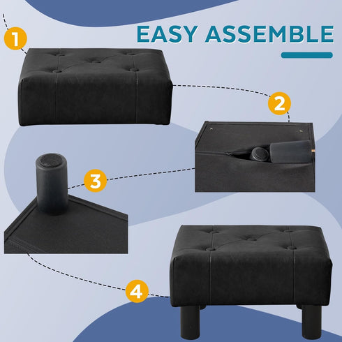 Small Foot Stool Ottoman, Faux Leather Footstool Ottoman Foot Rest for Couch, Rectangle Footstools and Ottomans Small
