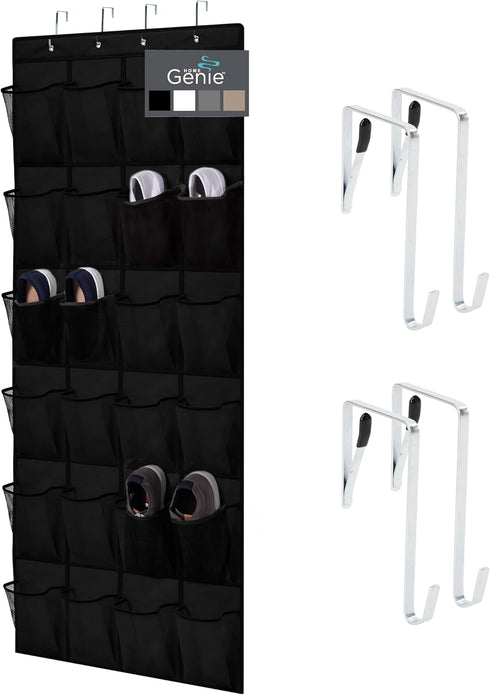 HOME GENIE Over The Door Shoe Organizer, 24 Breathable Mesh Pockets, Closet Rack Storage Holder