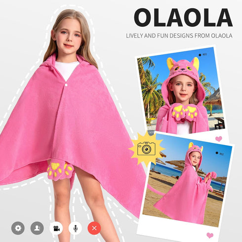 3-12 28" 53" OLAOLA Cat Hooded Towel for Kids Years, x Soft Thick Absorbent Beach Towels, Toddler Bath Towel Wrap, Swim