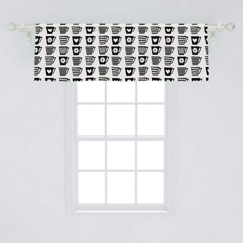 Lunarable Mid Century Modern Window Valance - Repeating Pattern with Various Motifs on Coffee Cups Print - Curtain
