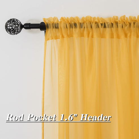 HUTO Gold Yellow Sheer Curtains, 45 Inch Length for Small Windows, 2 Panels, 52 by 45 Inches Long