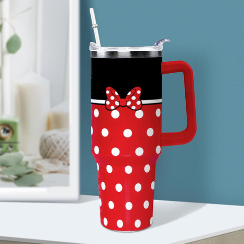 Cartoon Mouse Tumbler 40 Oz, Stainless Steel Insulated Travel Coffee Mug with Lid and Straw, Bowknot - Birthday,