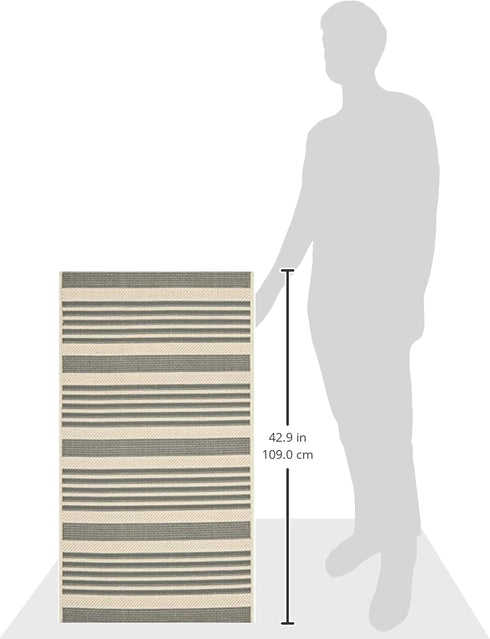 SAFAVIEH Courtyard Collection Accent Rug - 2' x 3'7", Grey & Bone, Stripe Design, Non-Shedding, Easy Care,