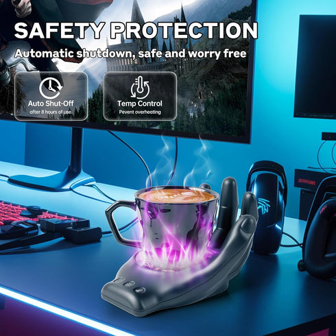 LZ-WLKJ Set 3 Settings 8H Devil's Hand Heating Mug Warmer & Mug - Temp & Timer, Coffee Cup Warmer Plate for Desk Auto