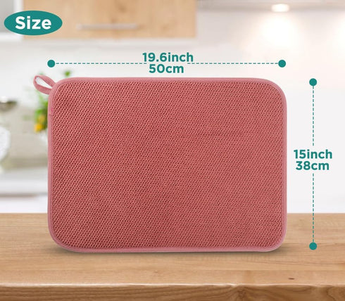 GeeRic Microfiber Dish Drying Mat, Super Absorbent Kitchen Dish Drying Pad, Reversible for Countertop, 15*20 inch Red