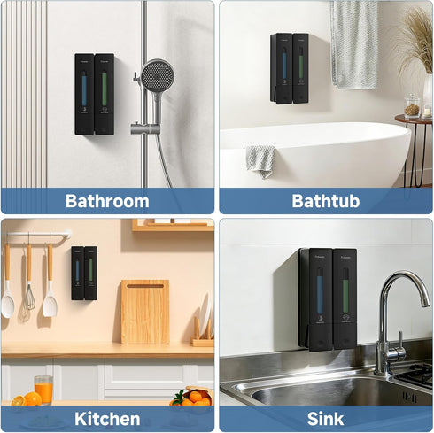 2 800ml Shampoo Dispenser for Shower - Shower Soap Dispenser Wall Mounted No Drill - Shampoo Body Wash Dispenser