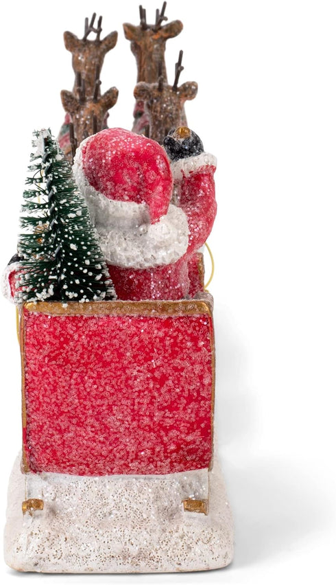 Transpac Y3954 Imports Reindeer Santa Sleigh Figurine - 14.5-inch Length, Resin, Multicolor