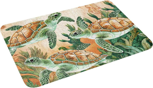 Soft Bath Mats Sea Turtle, Non-Slip Quick-Drying Rugs for Kitchen Bedroom Indoor Use - 16x24 Inches