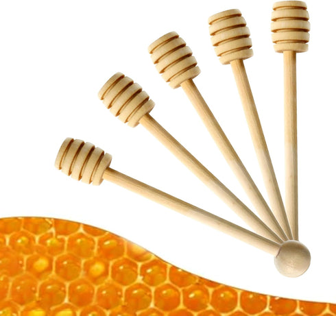 4PCS 6.3 Inches Honey Mixing Stirrer, Wooden Honey Dipper, Smooth Honey Comb Stick, Honey Spoon Collecting Dispensing