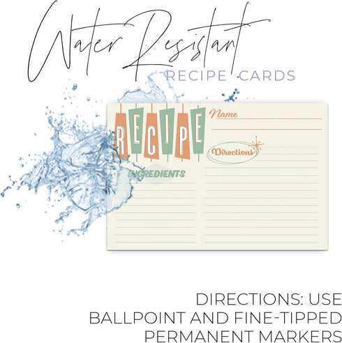 Retro Recipe Cards from Dashleigh: 48 Blank, Water-Resistant, Double-Sided Cards, 4x6 inches