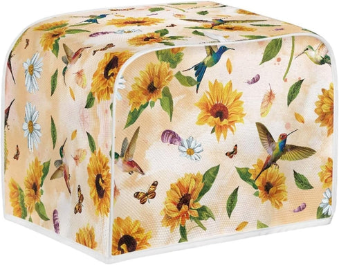 Hummingbird Sunflower Print 4 Slice Toaster Covers, Daisy Butterfly Print Kitchen Appliance Dustproof Cover