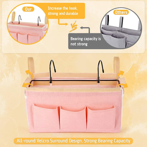 Lilithye Bedside Organizer with Fixed Straps and Water Bottle Holder for Home, College, Dorm, Bunk, Hospital, Crib, Bed