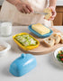 Sweejar Ceramic Butter Dish with Lid for Countertop, Porcelain Butter Keeper for East/West Coast Butter (Steel Blue)