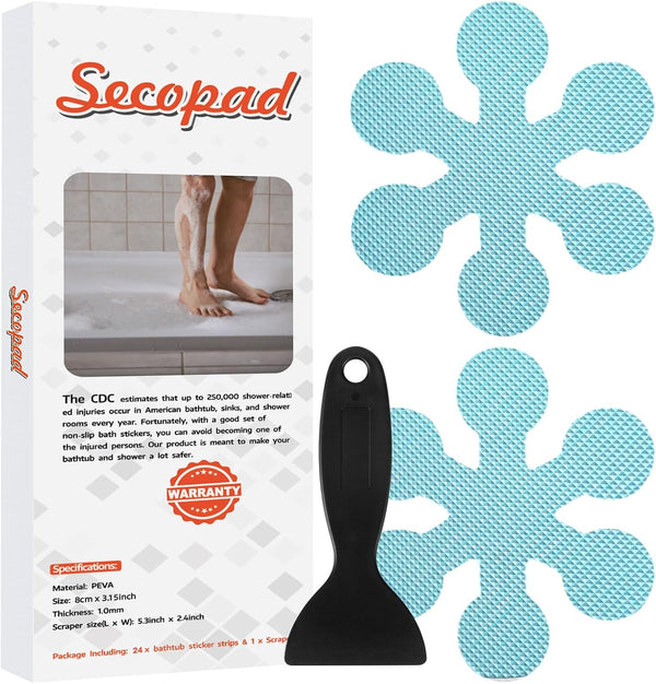 Secopad Bathtub Stickers Non-Slip, 24 PCS Safety Shower Treads Adhesive Appliques with
