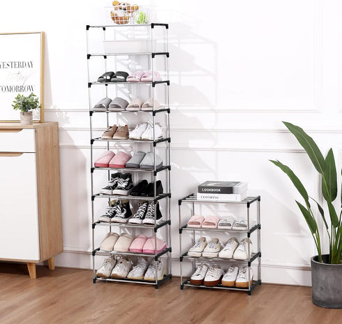 Stackable Small Shoe Rack, Entryway, Hallway and Closet Space Saving Storage and Organization (10-Tier, Black) by Jucaifu
