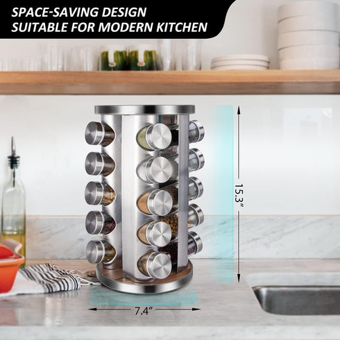 dasaka Jars(20Pcs), Countertop, Rotating Spice Rack Organizer with Seasoning Organizer for Cabinet, Kitchen Spice Racks
