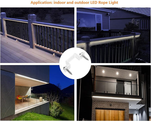 100 Pack LED Rope Light Mounting Brackets, Outdoor Rope Light Fixing Clips for 14-15mm Width Rigid Rope Light Holder