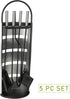 Mind Reader Fireplace Set with Stand - 4 Pcs, Durable Steel, Brush, Shovel Scoop, Poker, Tongs, Silver