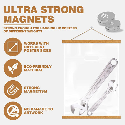 Ywlake Magnetic Poster Hanger, 28x22 28x40 28x20 Wooden Frame, Teak Wood, 28" Hanger Kit for Posters, Artwork