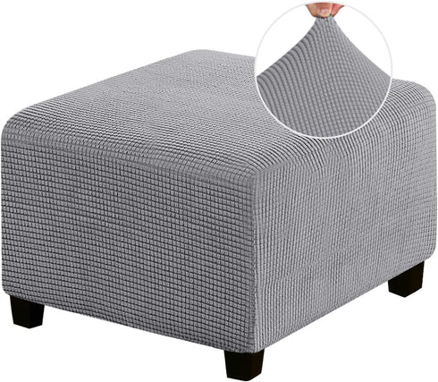 PrinceDeco Stretch Ottoman Cover Ottoman Slipcovers Square for Living Room Foot Stool