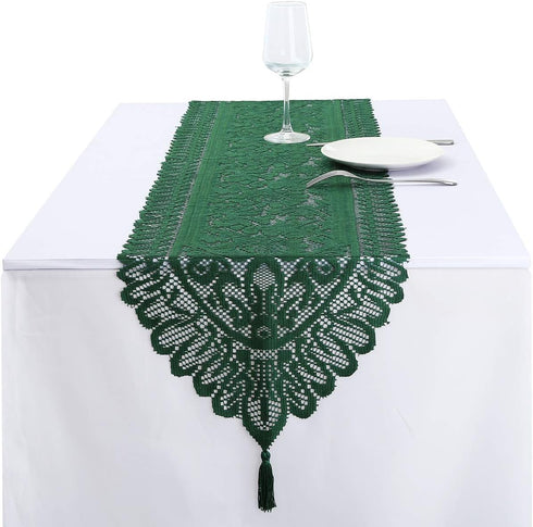 Rockcloud Green Lace Table Cloth Runner for Wedding Banquet, Christmas Party Decor, 13 x 54 Inch
