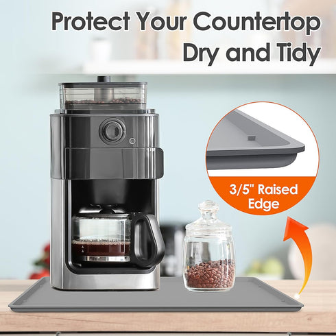 Silicone Coffee Maker Mat with Lip, 19.7'' x 15'' Heavy Duty Tray for Countertops, Espresso Accessory for Automatic