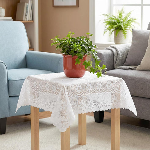 Yuomeaz 35 35 Inch White Lace Table Cloth, x Square Lace Tablecloth, Vintage Embroidered Style Crochet Tablecloths
