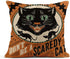 Set of 4 Linen Throw Pillow Covers 18x18 Inch, Vintage Halloween Scaredy Cats Pumpkins Skeletons