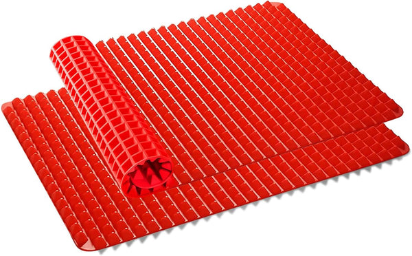 Silicone Pyramid Pan, 16 x 11 inches Large Red Baking Mat, Cooking Pan Oven Tray, 2 Pack