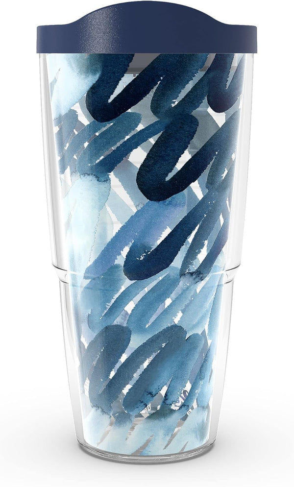 Tervis Yao Cheng - Scribbles In Blue Double Walled Insulated Tumbler Travel Cup, 24oz, Made in USA, Keeps Drinks Cold &