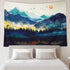 RosieLily Mountain Tapestry, 59"x79" Watercolor Tapestry Nature Tapestry Misty Forest Tapestry Sun Sunset Tree Landscape Tapestry Mountains Teal Mountain Tapestries Lake Birds Tapestry for Bedroom