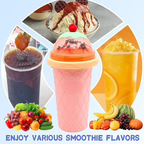 2 Pack FANS-ONE Slushie Cup, Slushy Maker Cups, DIY Magic Squeeze Cups for Juice Milk Yogurt Make, Portable Double