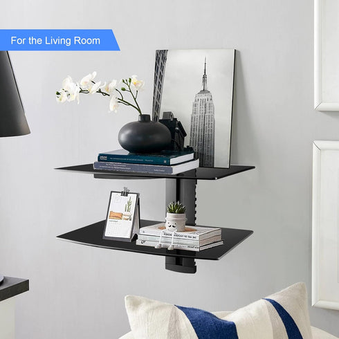 PS4 2-Tier Suptek Glass Floating Shelves, TV Wall Mount with Shelf for DVD Player / / Cable Boxes/Game Consoles/Sky