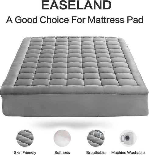8-21" (39x75 Inches, EASELAND Twin Size Mattress Pad Pillow Top Mattress Cover Quilted Fitted Mattress Protector Single