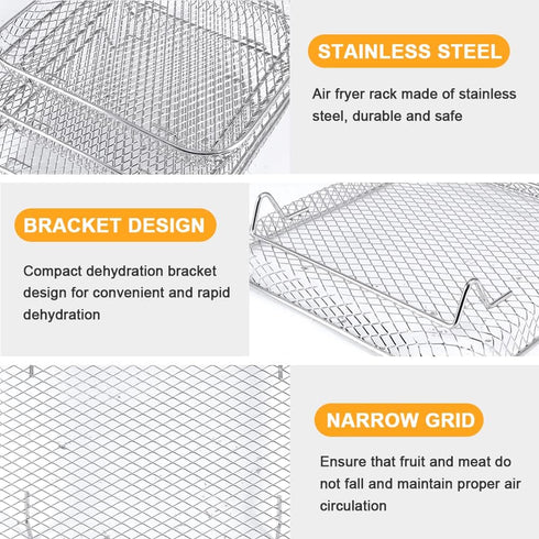 Square Air Fryer Rack, 3 Layer Stainless Steel Stackable Dehydrator Rack with Anti-Scalding Clip, Air Fryer Accessories