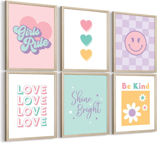 Lwoztra Girls Room Wall Art Kids Canvas Poster Nursery Wall Decor Pink Colorful