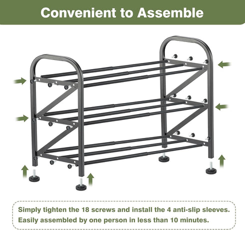 3-Tier Closet, 16"-32" Closet Shoe Rack for Expandable ShoeRackAdjustable for Entryway Doorway SturdyMetal, Black