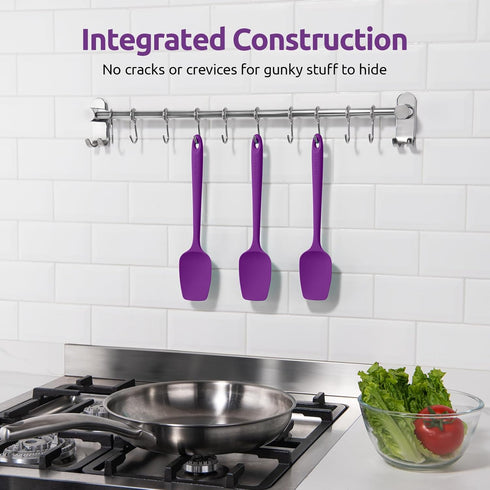 U-Taste 3-Piece Silicone Spoon Spatula Set, High Heat Resistant Kitchen Utensils for Nonstick Cookware (Purple)