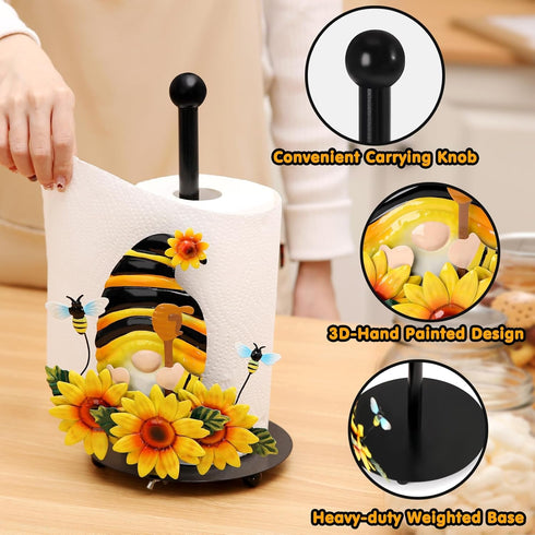Countertops Qmetalart Sunflower Gnome Paper Towel Holder, Gnome Honey Bees Kitchen Bathroom Decor Modern Accessories