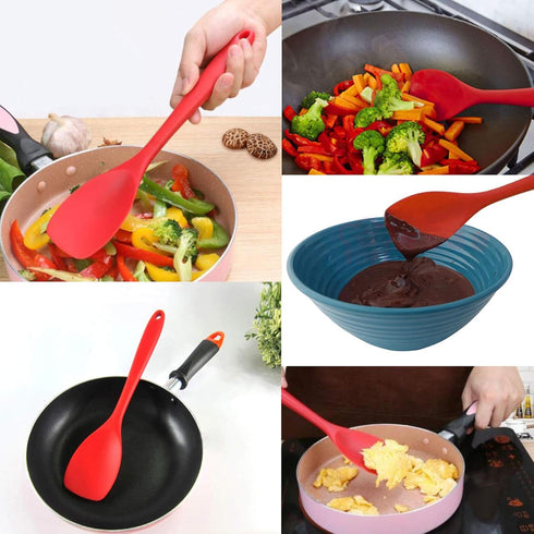 Silicone Spatulas Spoon Set of 2, Non-stick Heat Resistant Scraping Kitchen Baking Bakeware, Red and Black