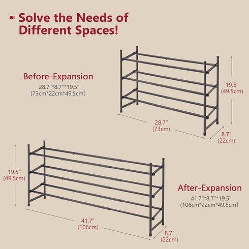3 Closet, 28-41Adjustable Closet, Tajsoon Tier Expandable Shoe Rack for & Stackable Shoe Shelf Storage, Metal Shoe Rack