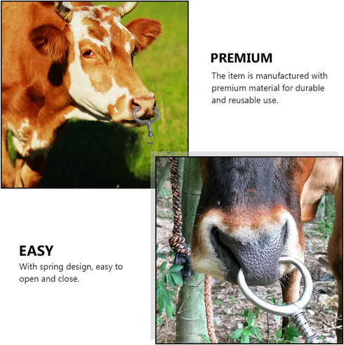 YARNOW Spring Loaded Bull Nose Ring for Cattle, Stainless Steel Tongs and Livestock Supply Tools
