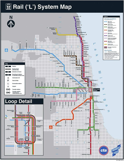 CTA Rail System Map Poster, Chicago Gift, Chicago Map Art, Wall Art, Chicago Poster