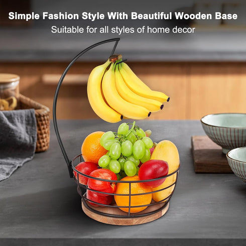 Countertop Livabber Fruit Basket Bowl with Banana Hanger, Modern Standing Fruit Vegetable Bowl Storage, with Banana
