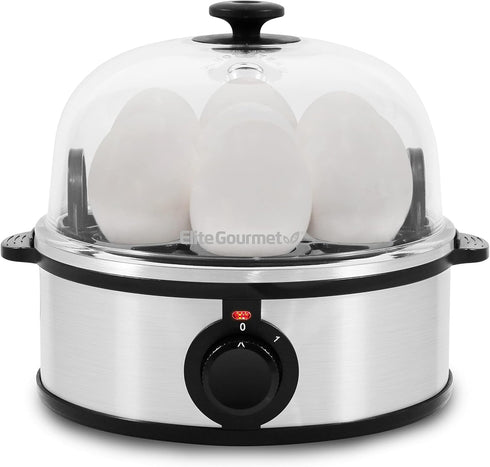 Elite Gourmet EGC648 Electric Poacher, 7 Egg Boiler Cooker with Auto Shut-Off, Stainless Steel, BPA Free