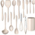 LIANYU 14 Pcs Kitchen Utensils Set with Holder, Heat Resistant Silicone Cooking Tools, Khaki