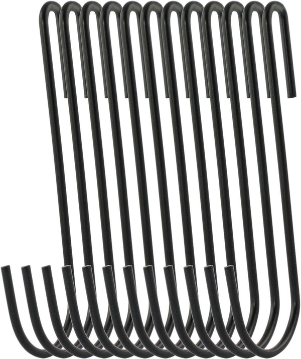 12-Pack 4.2 Inches Black Antistatic Coating Steel S Hook Cookware Universal Pot Rack Hooks